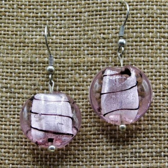 "Murano" Pink Swirl Coin Earrings - Picture 4 of 5